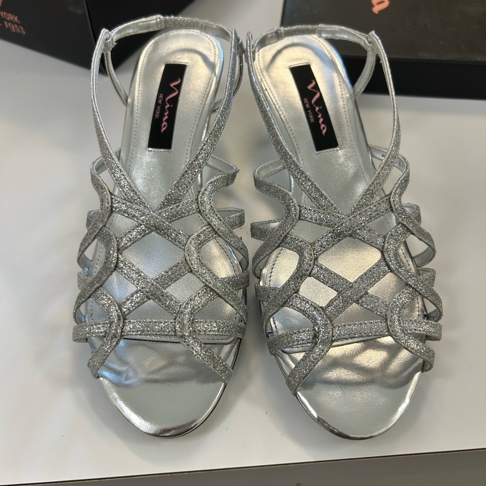 Silver wedge dress shoes